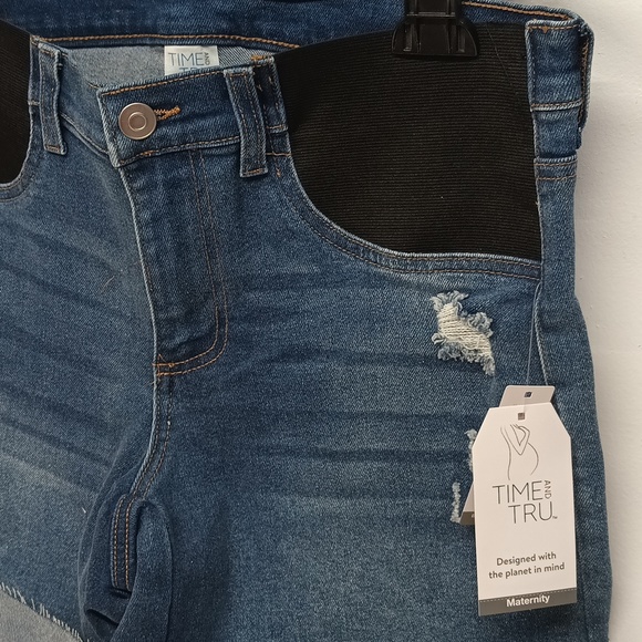 Maternity jean shorts side panel size M ( 8-10 ) Denim cotton blend Bermuda shor - Picture 2 of 16